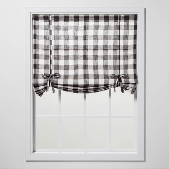 NWT threshold light filtering gingham balloon window shade gray white - Picture 1 of 4